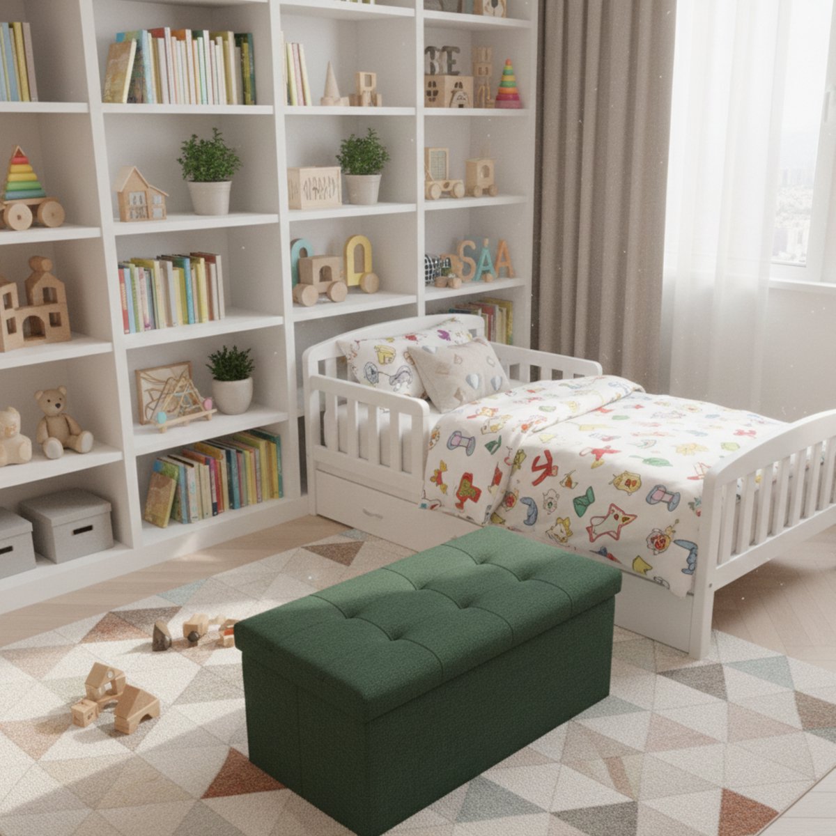 Opvouwbare Opbergbank Poef 76x38x38 cm – Luxe Zitbank met Opbergruimte – 300 kg Draagkracht – Donkergroen – Kunstleer & Imitatielinnen – Altameubel Premium Storage Bench