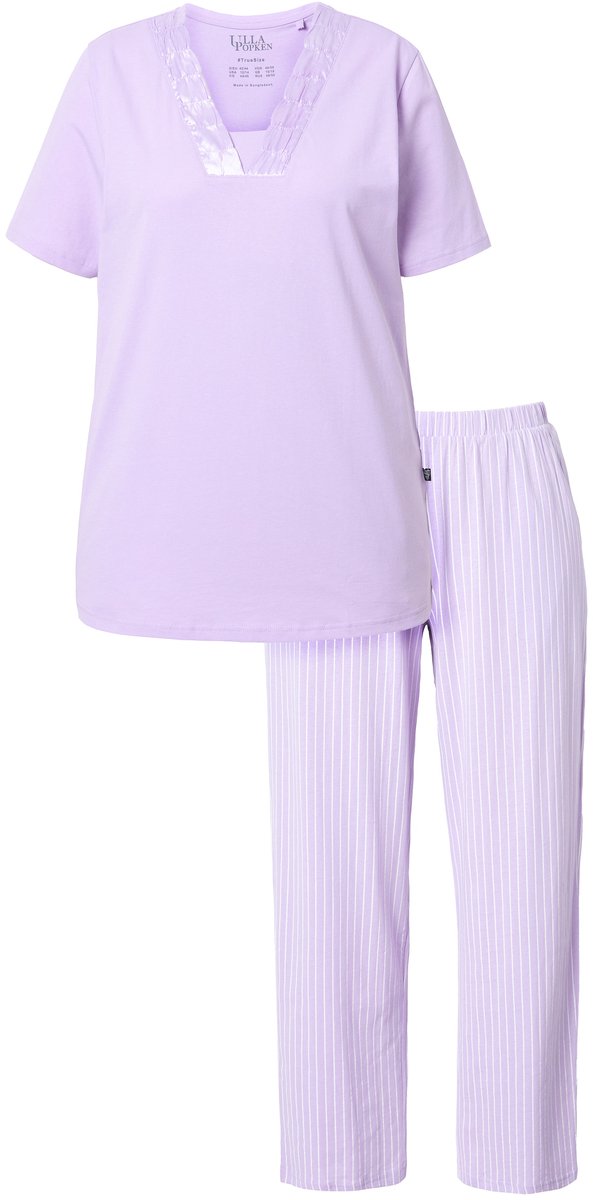 Ulla Popken - Dames - Pyjama strepen V-hals halve mouwen - Zachtlavendel - Maat 42+