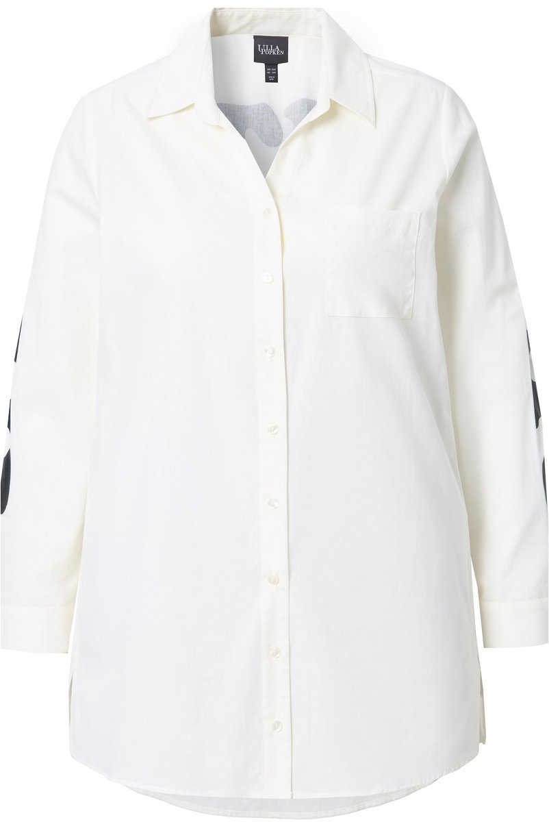 Ulla Popken - Dames - Longblouse opschrift op de rug overhemdkraag lange mouwen - Sneeuwwit - Maat 58+