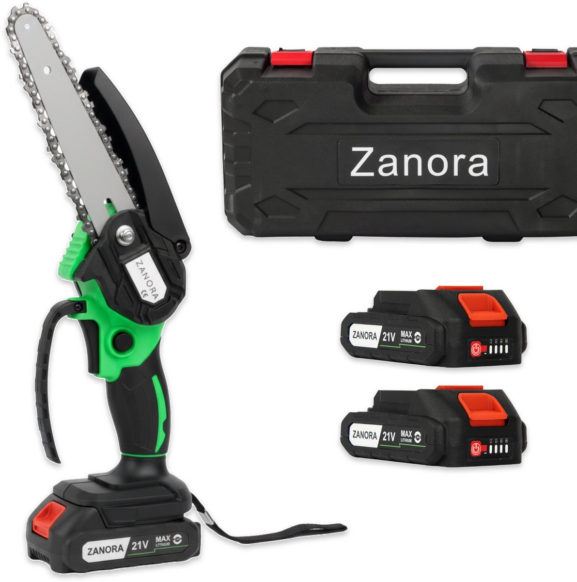 Bol.com Zanora® Garden ZG1 - Mini Kettingzaag - 15 cm Zaagblad - 21V - Inclusief 2 Accu’s en 2 Kettingen aanbieding
