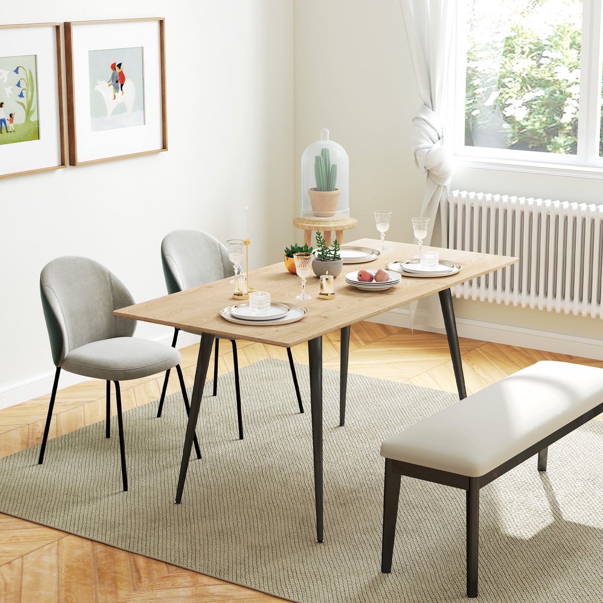 REDOM Uitschuifbare Eettafel 120B x 75T x 77H cm / 160B x 75T x 77H cm van MDF met stabiel stalen onderstel, naturel