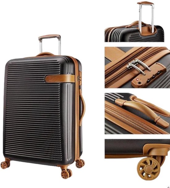 AATravel ® Reiskoffer L - Luxe ABS Trolley - Met Dubbele wielen - Koffer 76 cm - 360° Spinners - 110 Liter -Zwart