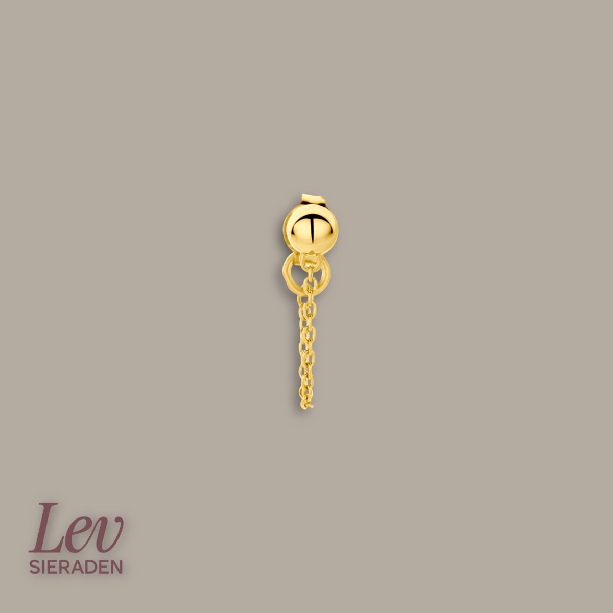 Lev Sieraden - Oorknop half-bol en anker ketting - Verguld 925 Zilveren 1 micron - Oorbel - Goud kleurig