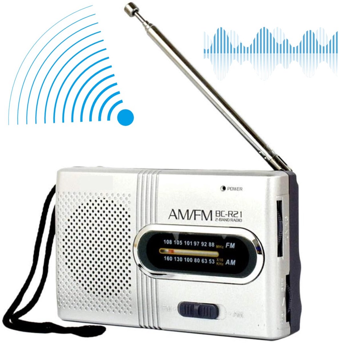 OIMG Noodradio - Mini-radio - Kleine Draagbare Radio op Batterijen - Radio op Batterijen - batterijduur - 9,6*5,8*2,3 cm - Gebruiksvriendelijk - AM & FM Radio - Koptelefoonaansluiting - Kleine Radio - voor thuis en buiten - Zilver
