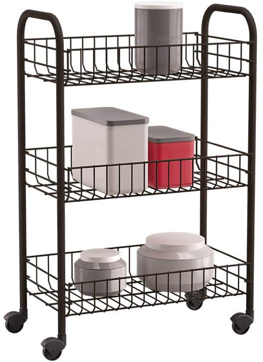 Unyqoos® Stijlvolle en functionele keuken trolley met zwart epoxy gecoat staal