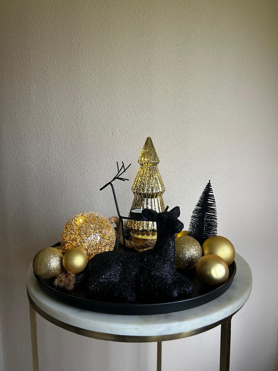 Kerstset - Kerstdecoratie binnen - Kerstdecoratie tafel - Goud/ Zwart - Woondecoratie schaal - Kerstcadeau - Decoratieve schaal - Kerstboompje - Kerstboom