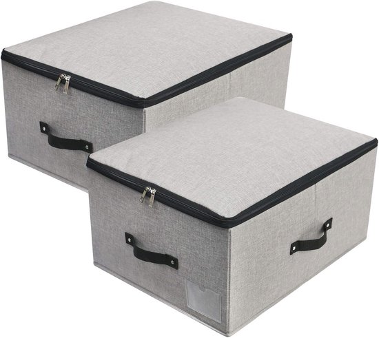 Foto: Opvouwbare opbergbak met deksel en scheidingsbord organizer voor dekens kleding en quilts 2 stuks