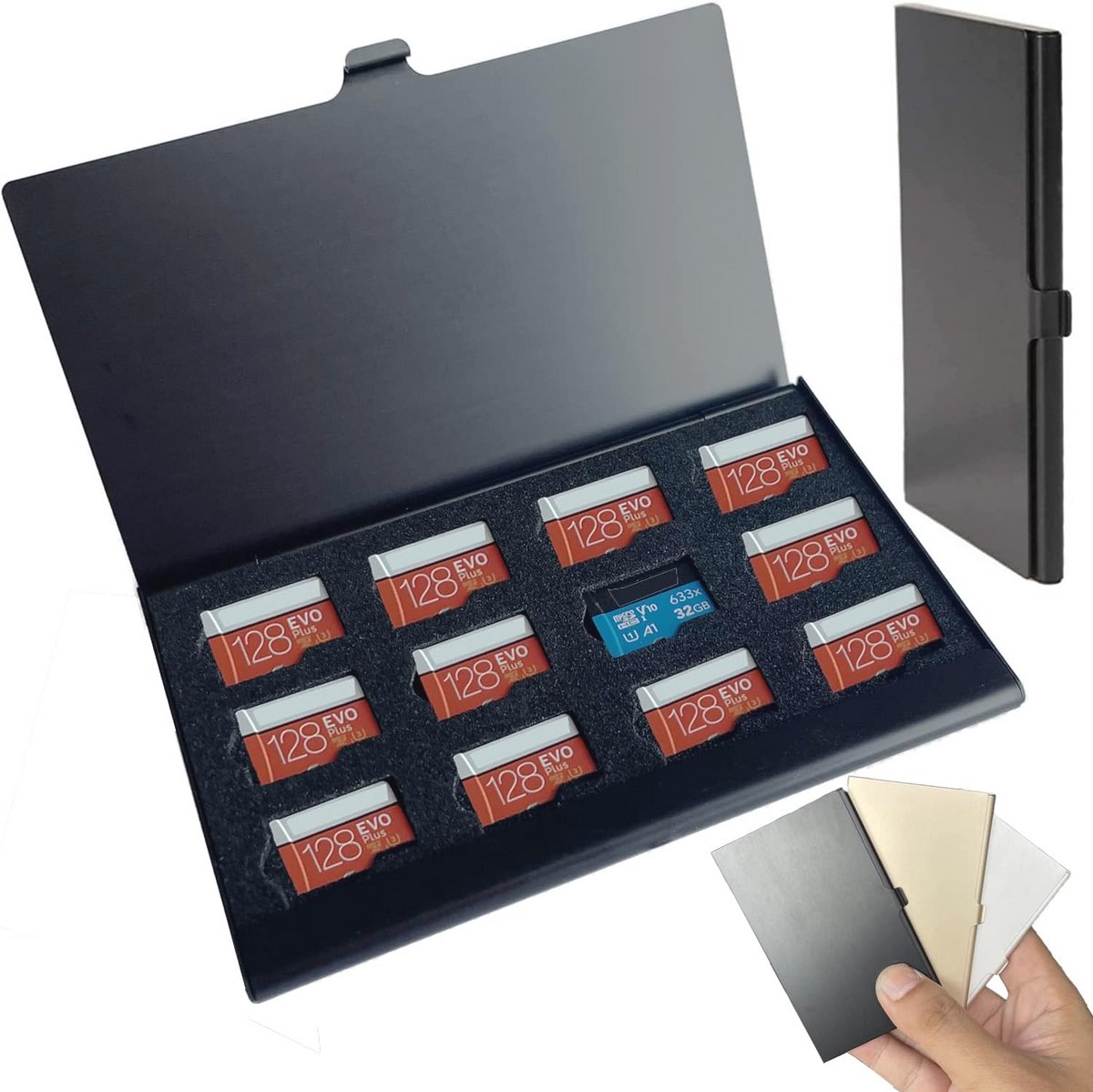 Waterdichte Geheugenkaart Houder van Aluminium - 12 Slots voor Micro SD/Micro SDHC/TF Kaarten