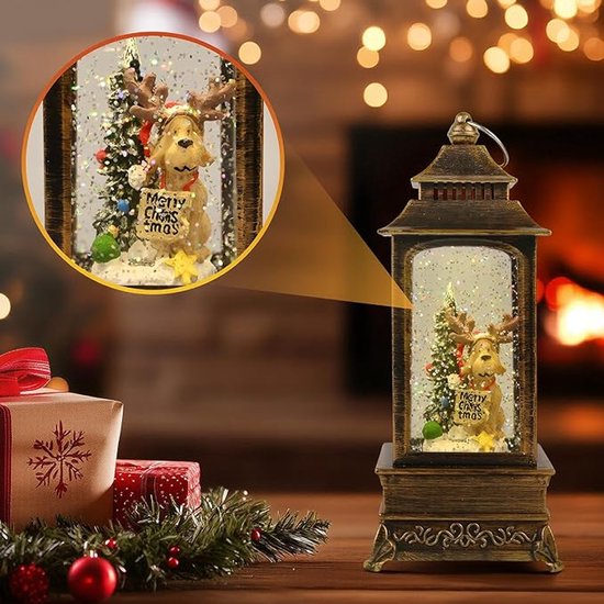 Daixilan Kerst Sneeuwbol Lantaarn Musical, Sneeuwbollen Kerstmis met Muziek, Glitter Sneeuwvlokken ijspegels Verlichte Kerstman Decoratieve Lantaarn, Xmas Decor Cadeau voor Volwassen Meisjes Vrouwen
