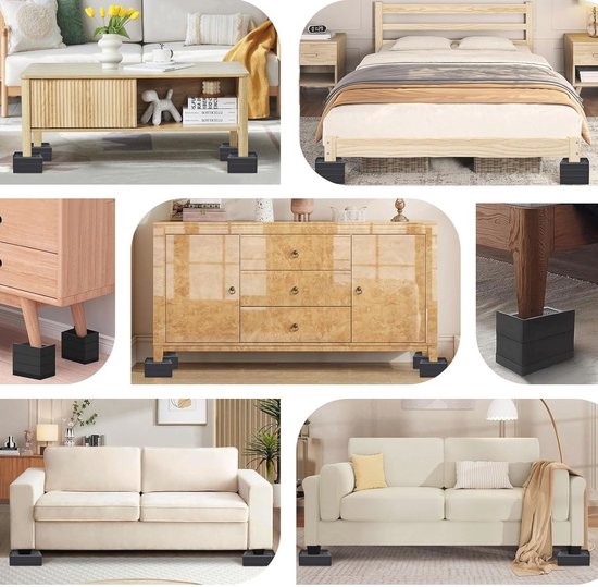 Verstelbare Meubelverhogers voor Bed, Tafel en Bank - Zware Steun 1 lbs (4 Stuks, Zwart) van Merkloos — afbeelding 4