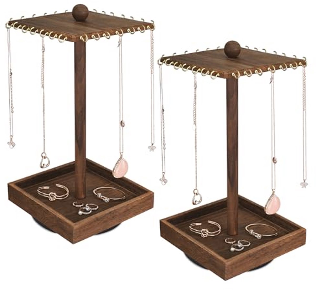 Set van 2 Houten Roterende Sieraden Displaystandaard - Sieraden Organizer voor Kettingen en Armbanden