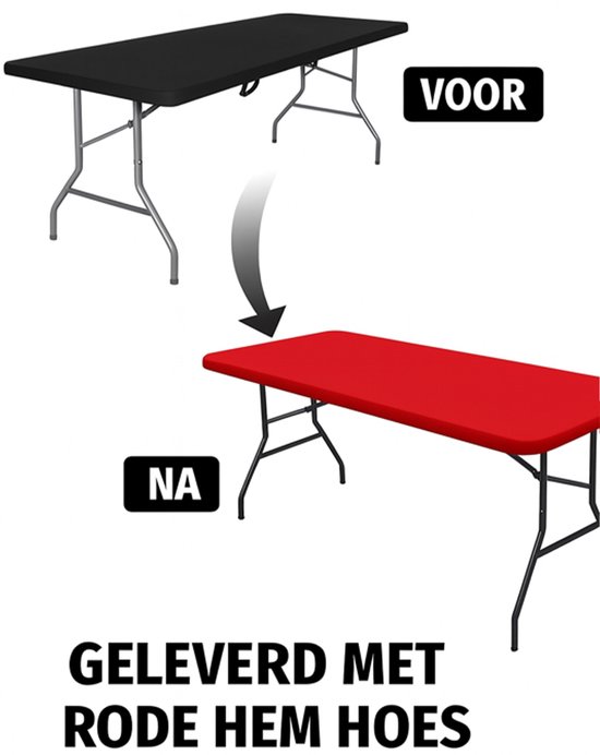 HEM Vouwtafel Inklapbaar 180x70 Zwart - Buffettafel - Klaptafel - Campingtafel - 100 kg Belastbaar - 9,5 kg - Met Rode HEM Topper van Merkloos — afbeelding 4