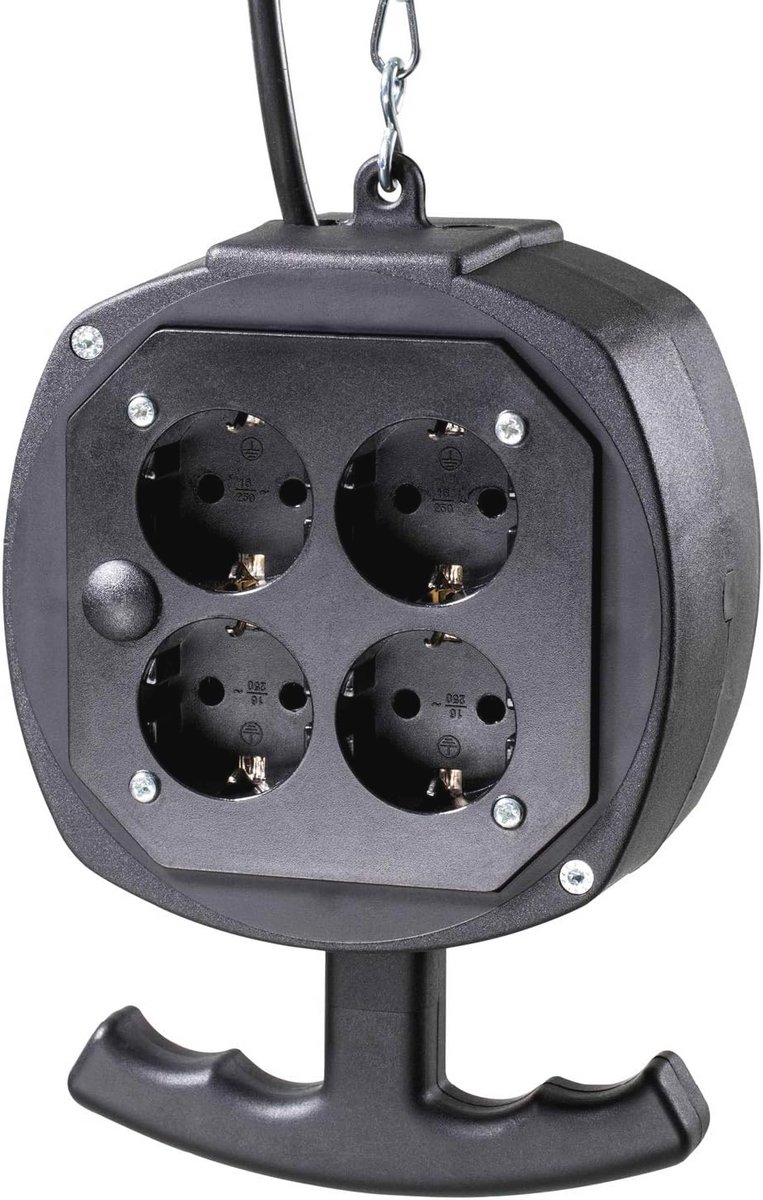 Hängeverteiler met 3 m Kabel en 2x4 Beschermcontactstopcontacten - IP20 - Zwart