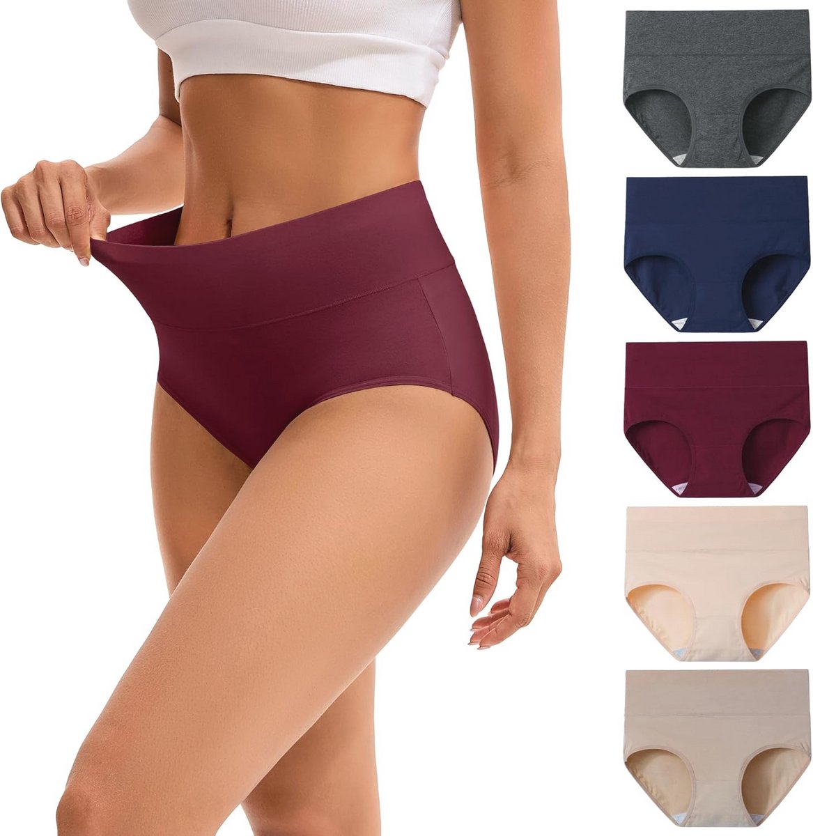 Hoge Taille Dames Katoenen Stretch Slips - Pakket van 5
