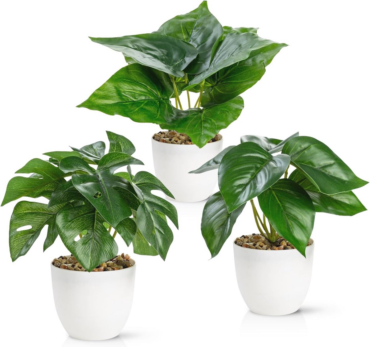 Set van 3 kunstplanten (18 cm) in onbreekbare melamine potten