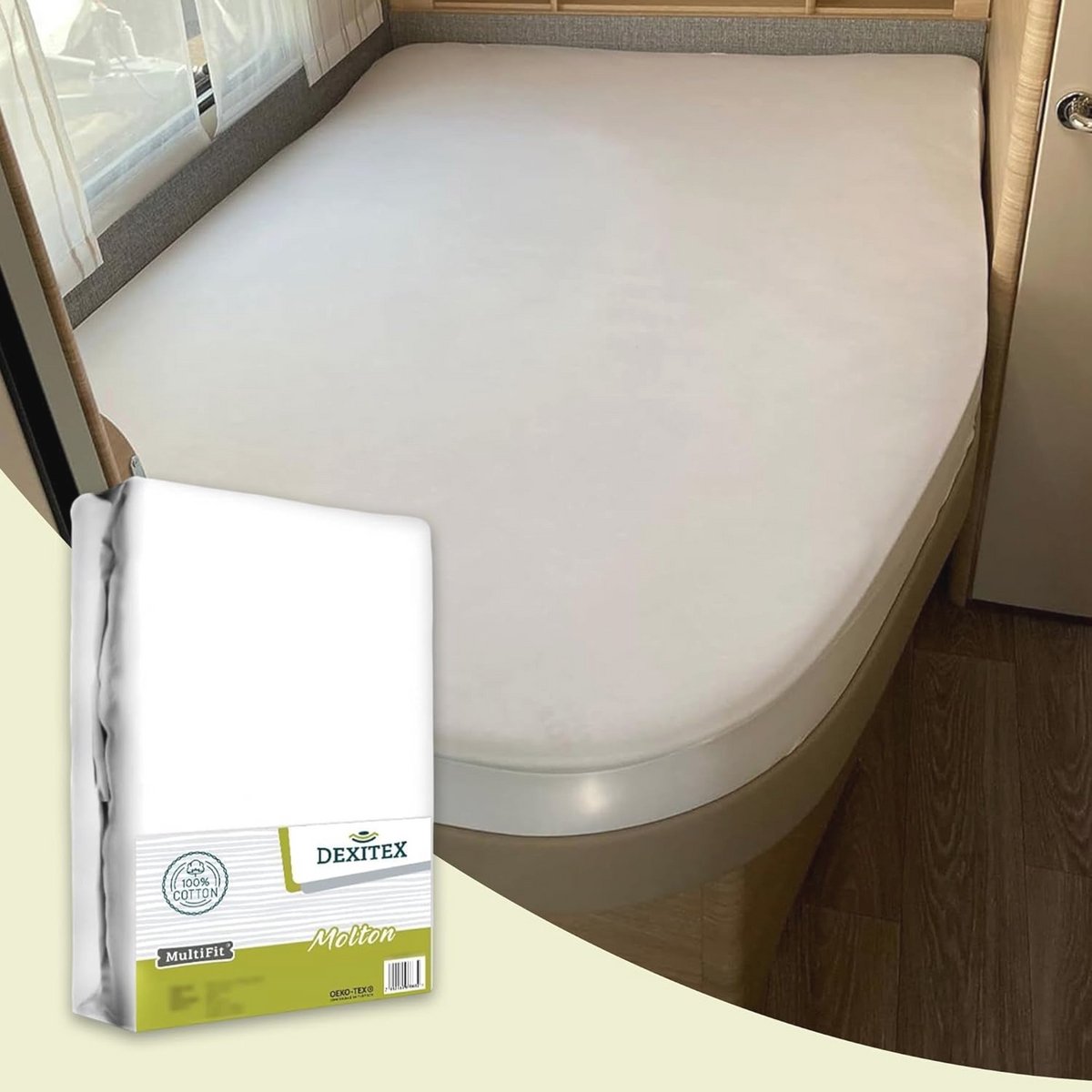 Molton Matrasbeschermer voor Frans Bed in Caravan - 100% Katoen - Wit