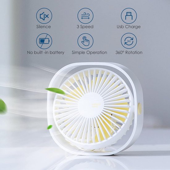 FUIK Draagbare USB-Ventilator, USB-Oplaadbare Bureauventilatoren met 4