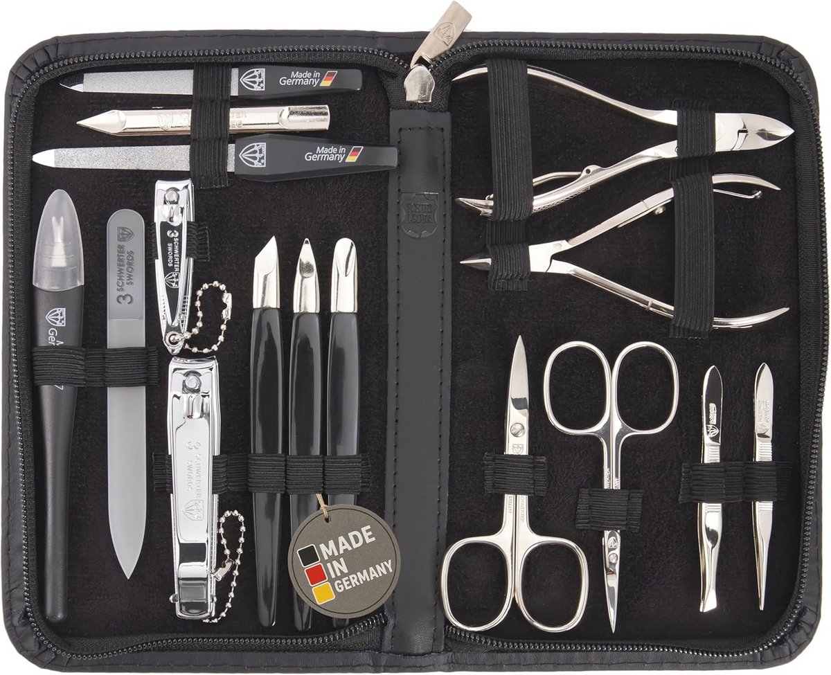 16-delige manicure- en pedicureset met echt leren etui