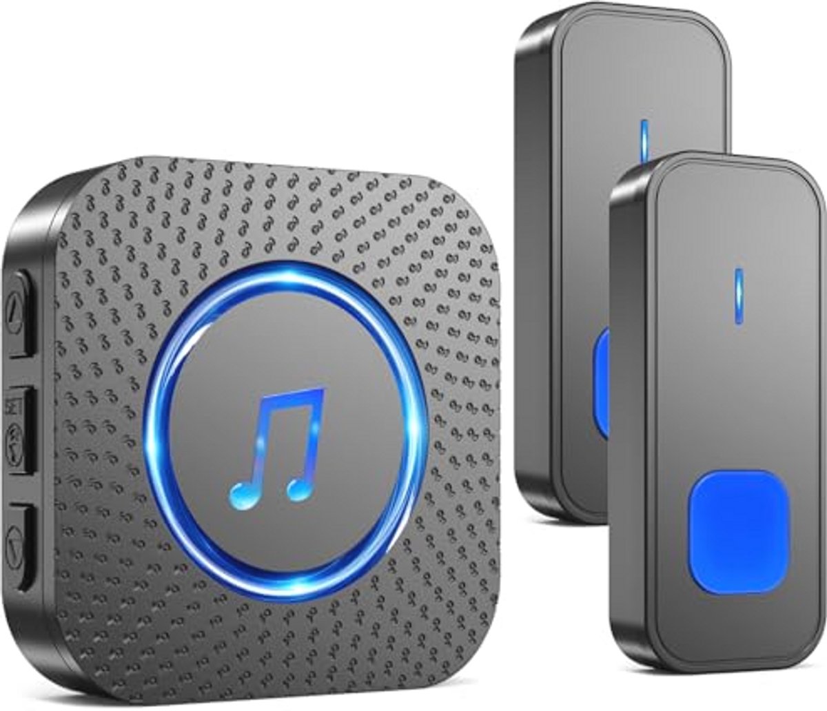 Draadloze Deurbel met 400M Bereik en Waterdichte Constructie, 2 Zenders, 55 Melodieën, LED-Display, Plug-in en Batterij Voor Buiten
