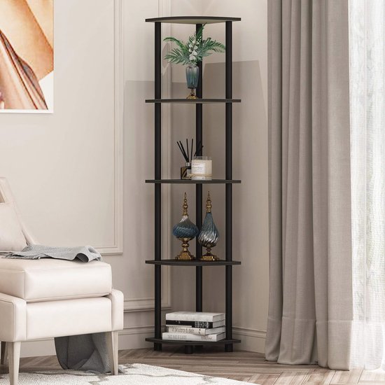 Furinno Hoekrek met 5 niveaus, multifunctioneel rek, composiethout