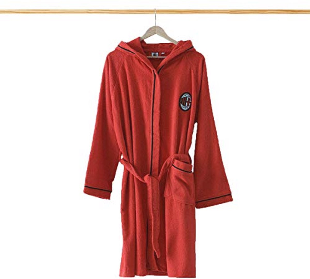 Badjas microbadstof voor volwassenen in rood/zwart