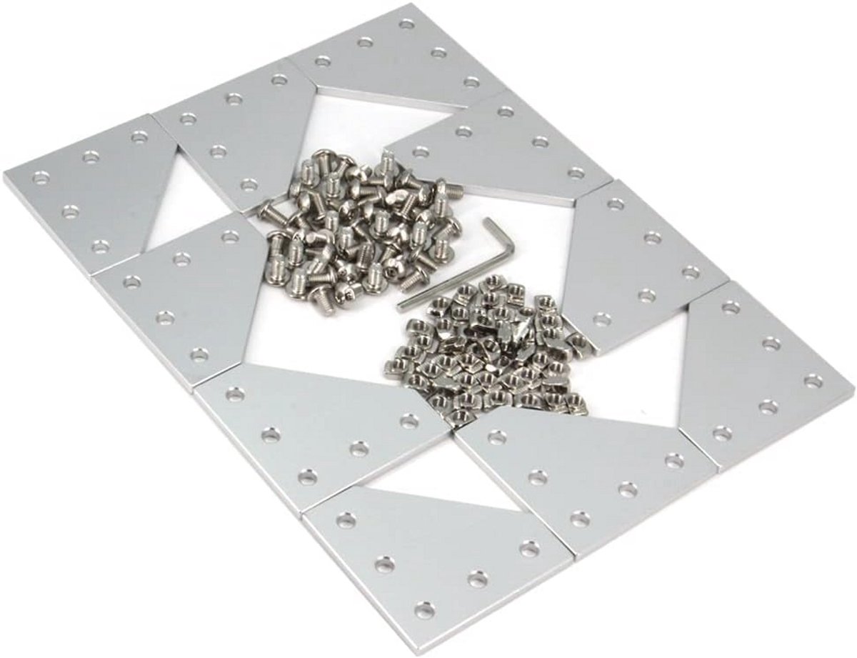 Set van 10 L-vormige hoekplaten met schroeven en T-moeren voor aluminium profielen