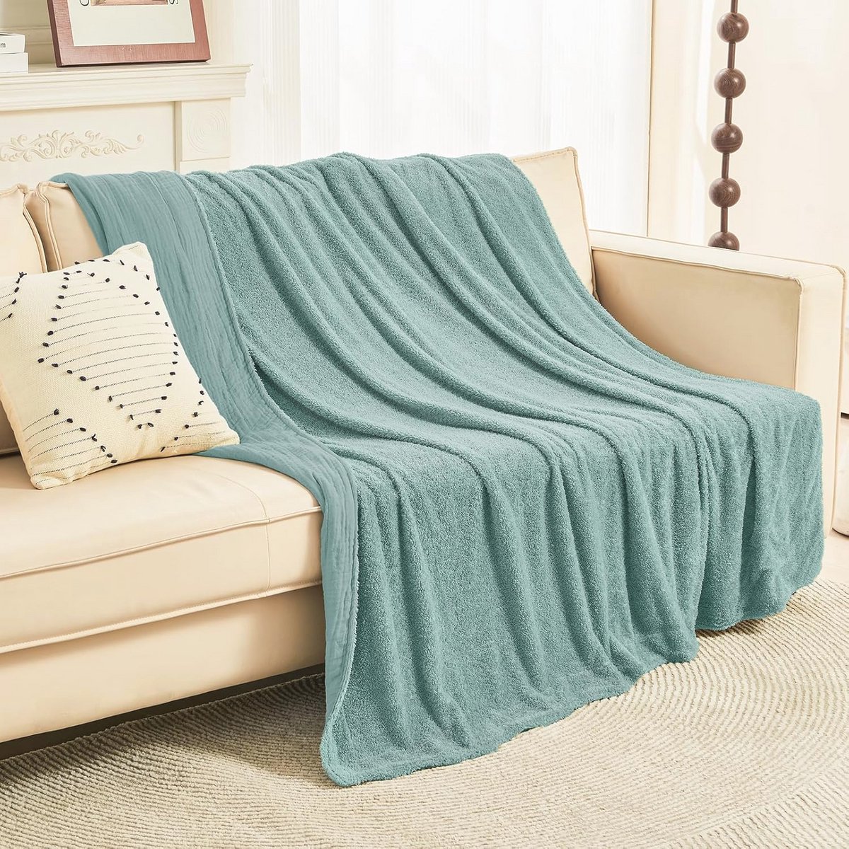 Geweven Mousseline Deken - Zachte en Ademende Katoenen Deken voor Baby's - 130 x 150 cm - Turquoiseblauw