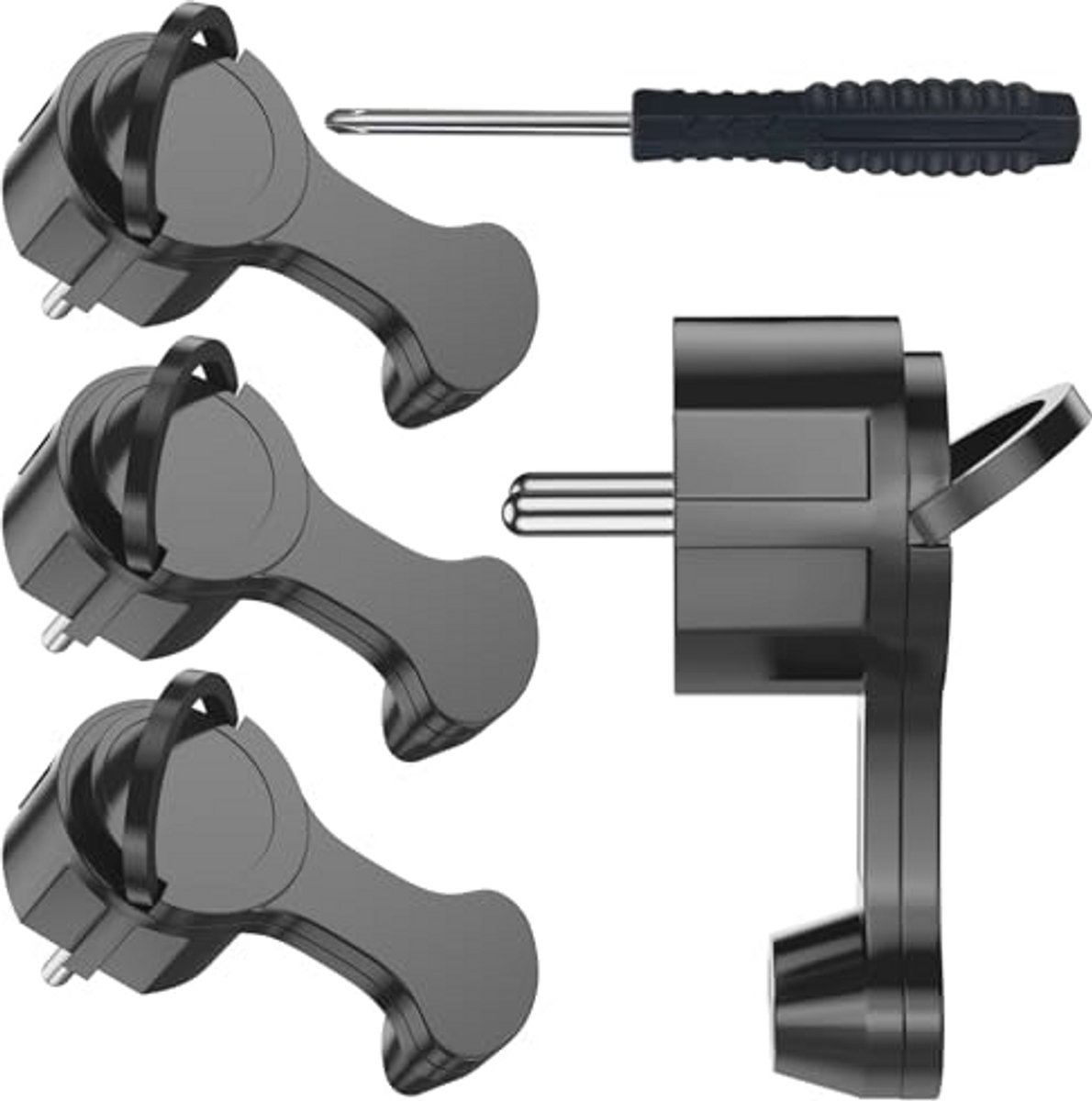Platte Elektrische Stekker met Hoekcontact - 250V, 16A, Voor Kabels tot 3x1.5mm² - Zwart