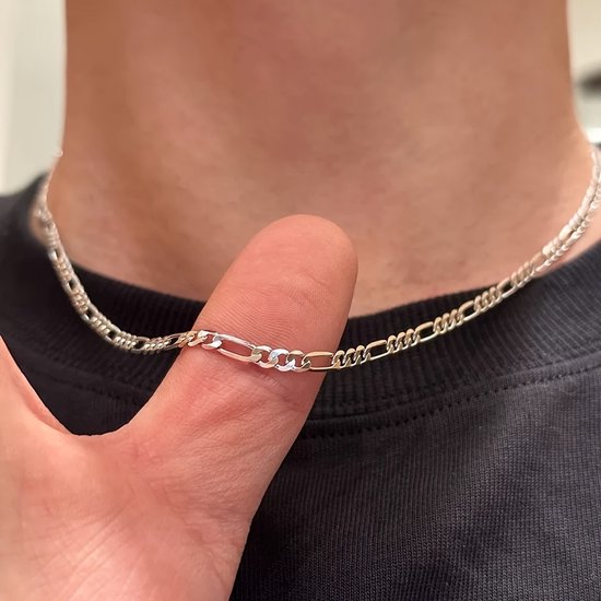 Sjika - Collier homme argenté - Chaîne Figaro - Collier homme élégant - Finition Luxe - Cadeau pour lui