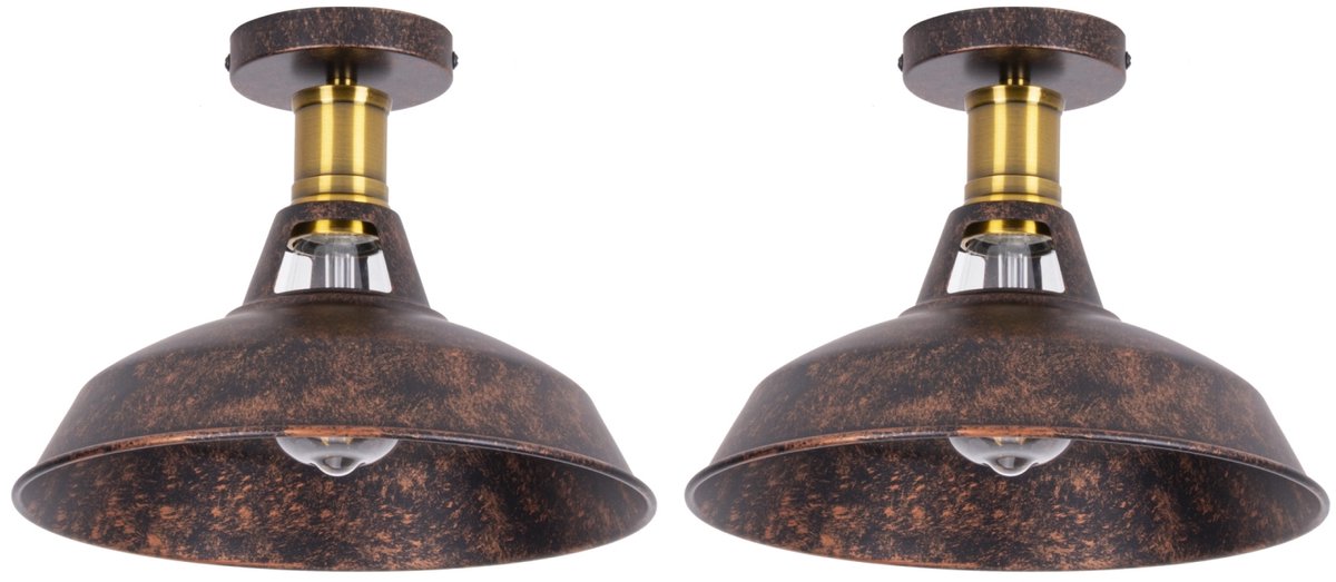 2 Stuks Plafondlamp Retro Slaapkamer E27 Lampenkap Industrieel Woonkamer Roest