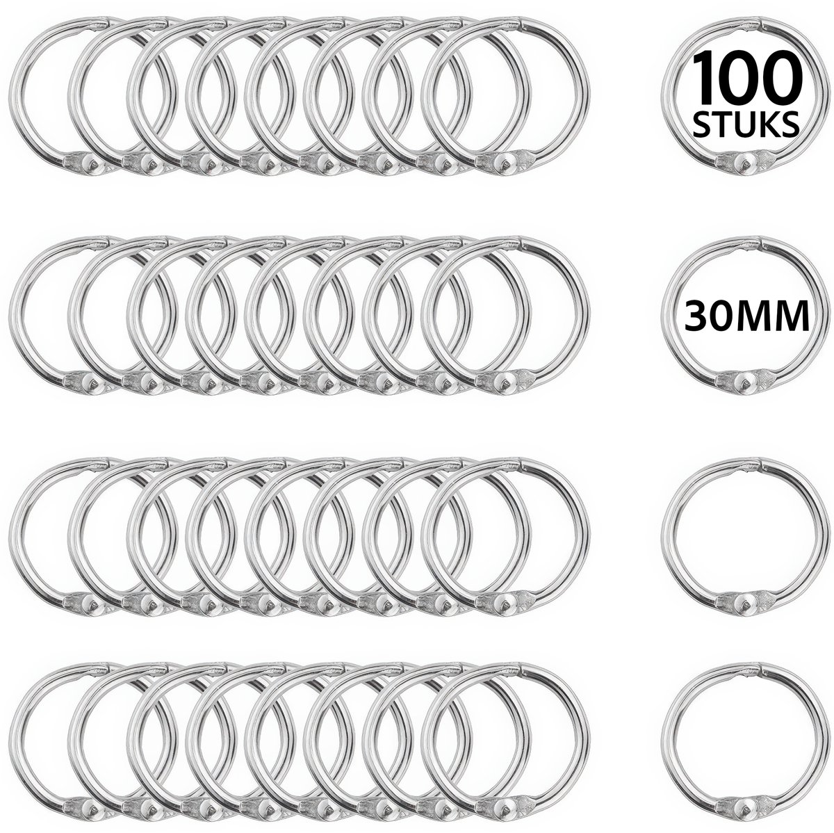 100 Stuks Metalen 30mm Klikringen - Boekringen - DIY Cipiersring Sleutelringen - Flashcard Ringen - Sleutelhangers Maken Set - Sleutel Splitringen voor Hobby & Sleutellabels - Keychain Keyrings - Sleutel Houder Knutselen - Boekbinden - Gordijnringen