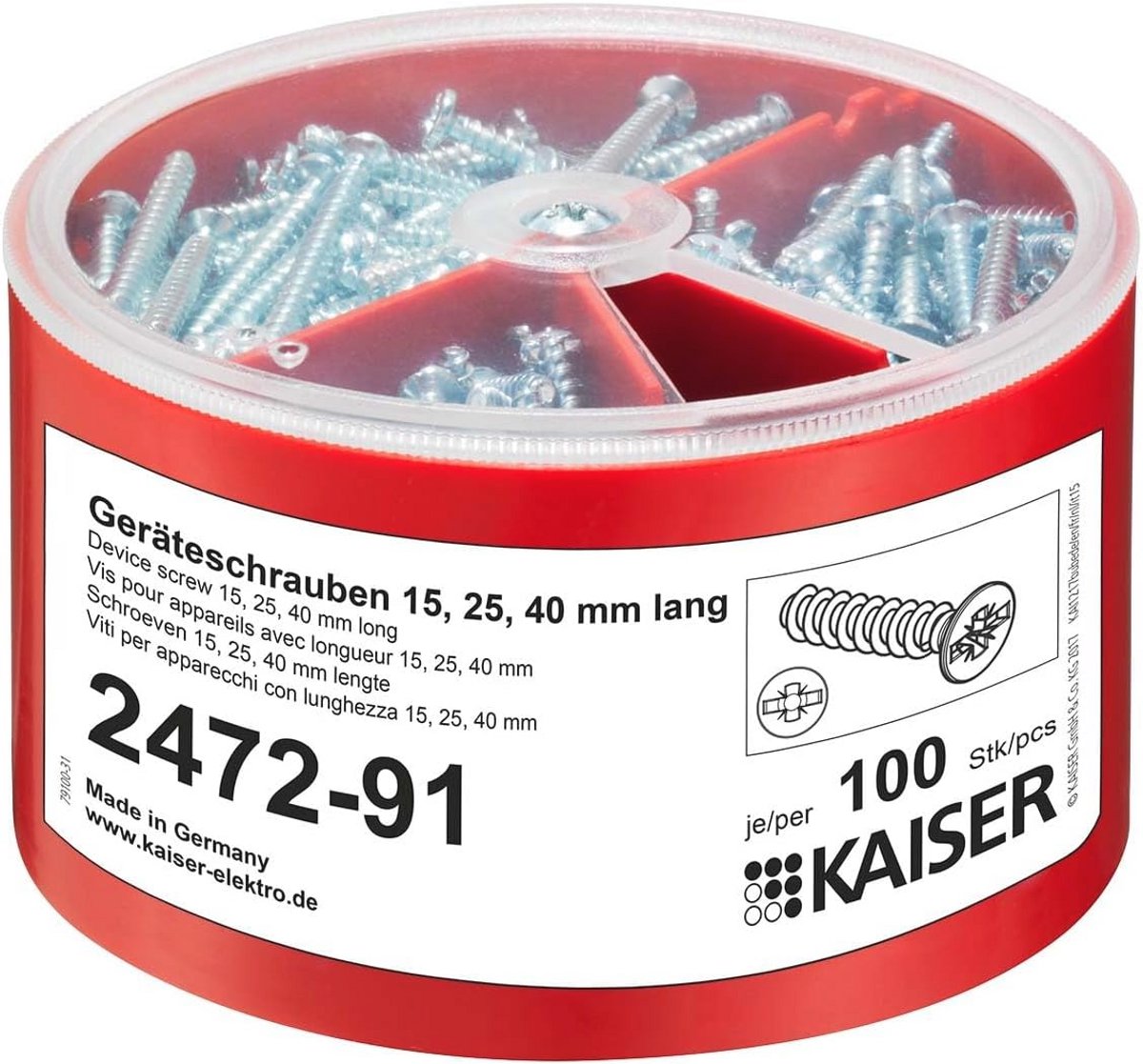 Gereedschapsschroefdoos 100 stuks, Ø 3,2 x 15/25/40 mm, Combi-aandrijving