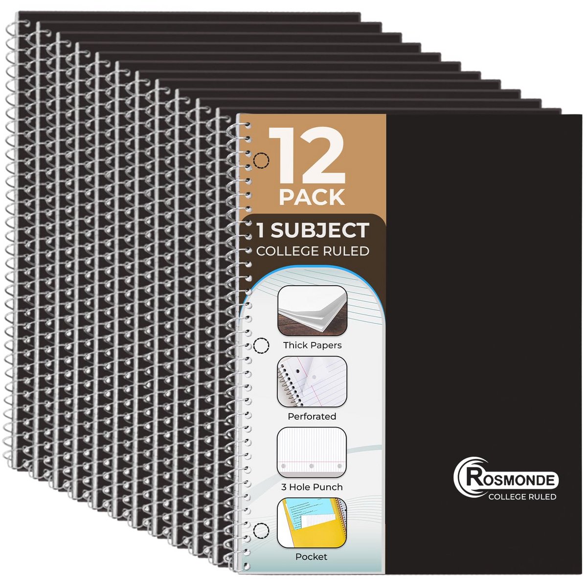 Spiraalnotitieboek 1 Onderwerp, 12 Stuks, College Geruimd, Waterbestendige Kaft, Dikke 140 Pagina's/Boek (70 Vellen), 8x10-1/2, 3 Gaten, In Bulk School en Kantoor