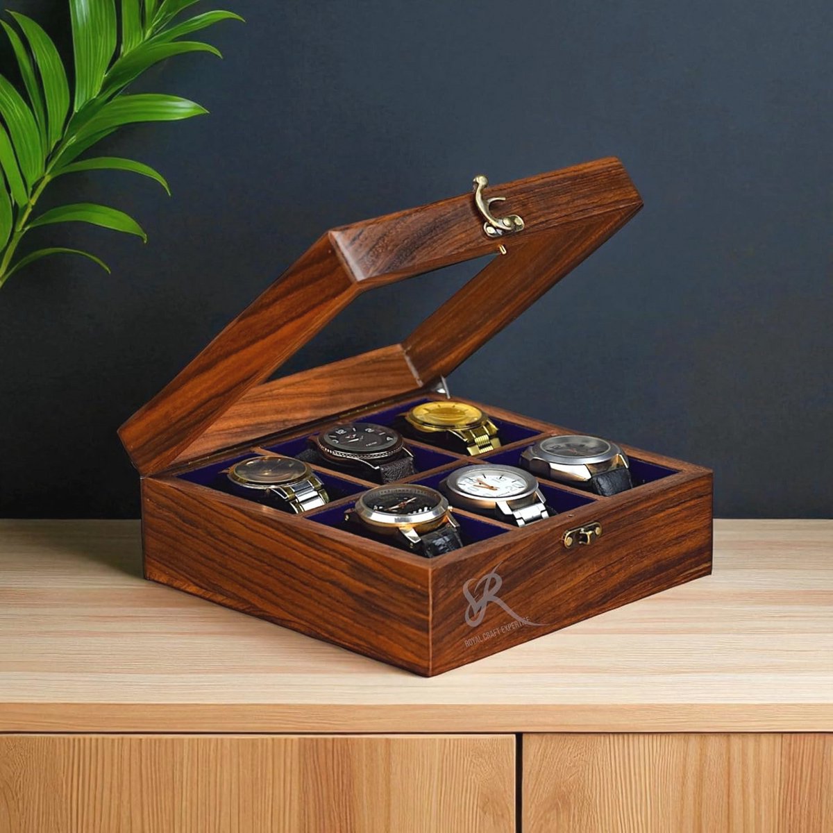 Houten Horlogedoos met 6 Slots van Indisch Rozenhout - Handgemaakt en Duurzaam