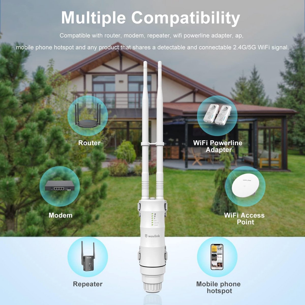 Krachtige Dual-Band WiFi-versterker voor buiten met groot bereik en 4 antennes