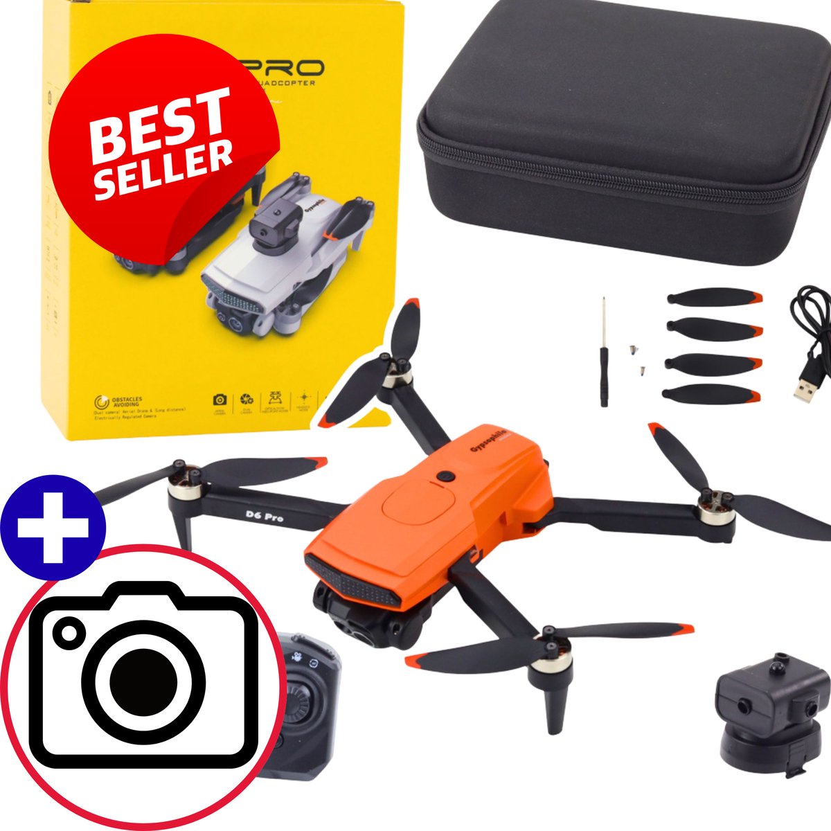 D6 PRO Opvouwbare Drone met Dual HD Camera, 360° Obstakelvermijding, Brushless Motoren, Optische Hover, Gesture Control, LED Verlichting, App-Besturing en Koffer voor Stabiele Vluchten en Haarscherpe Luchtbeelden voor Professionele Opnames Met Ebook