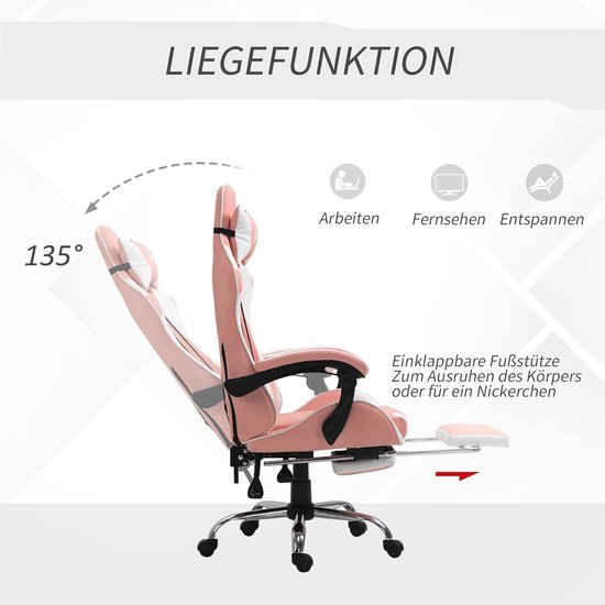 Ergonomische Gamingstoel met Massage-lendenkussen en Voetensteun - Draaibare PC-stoel voor Optimaal Comfort — afbeelding 2