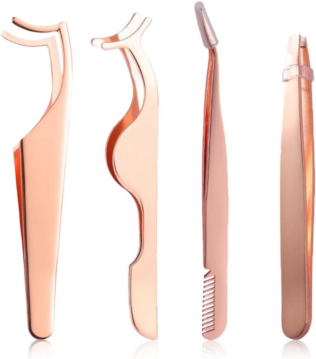 4-delige pincetset voor wimpers - Professionele wimpers verzorging in roségoud
