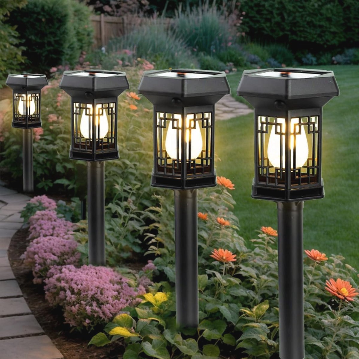 4-delige set tuinverlichting op zonne-energie, IP65 waterdicht en extreem helder voor buiten