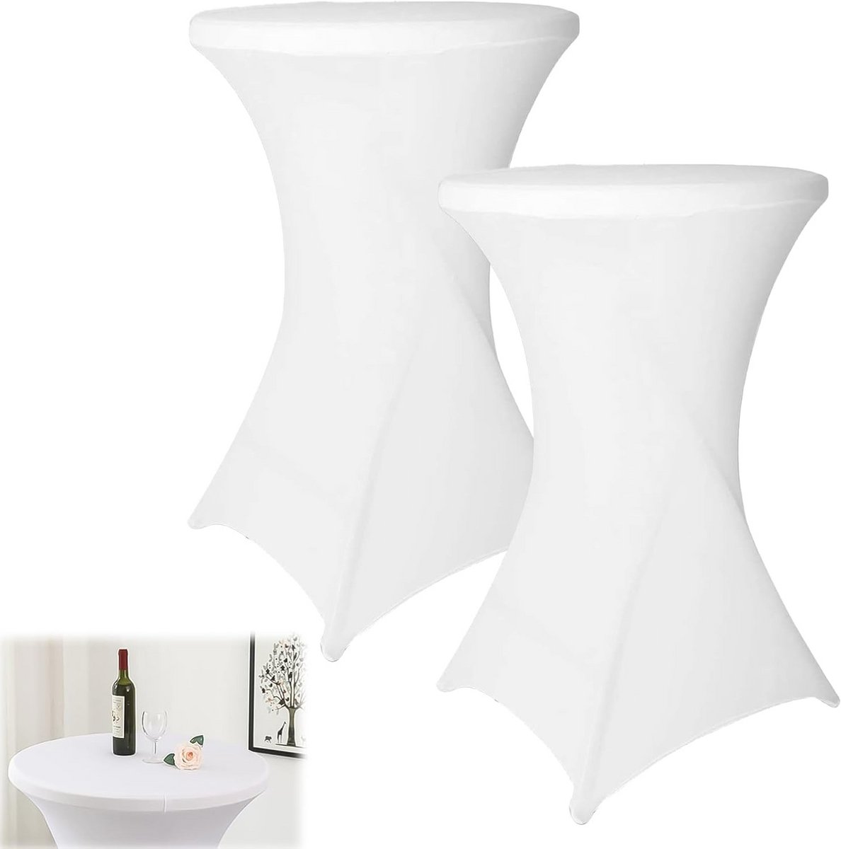 Set van 2 stretch statafelhoezen voor statafels en bistrotafels - Wit tafelkleed voor bruiloften en verjaardagsfeesten