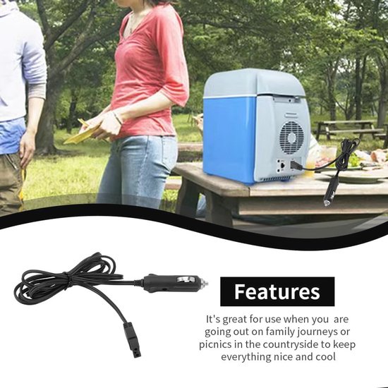 12V DC Auto Koeler Koelbox Aansluitkabel 2m - Ideaal voor Picknicks — afbeelding 3
