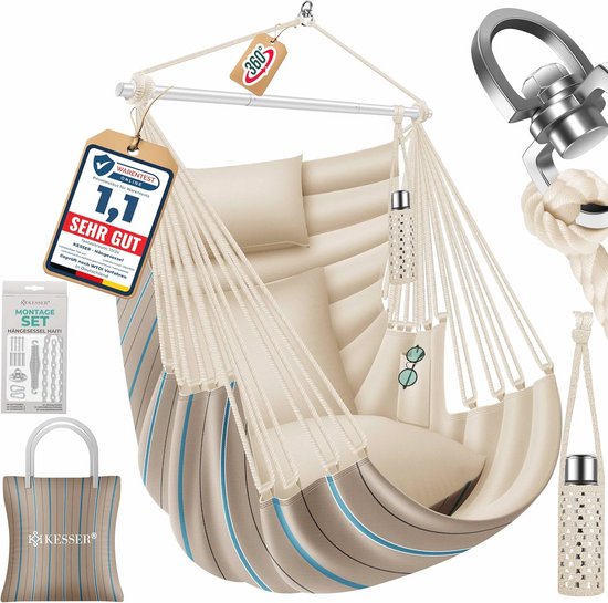 Hangstoel, Draagvermogen Tot 150 Kg, Macramé Stijl, Stalen Buisframe Ergonomische Ontwerp Ideaal Voor Binnen En Buiten