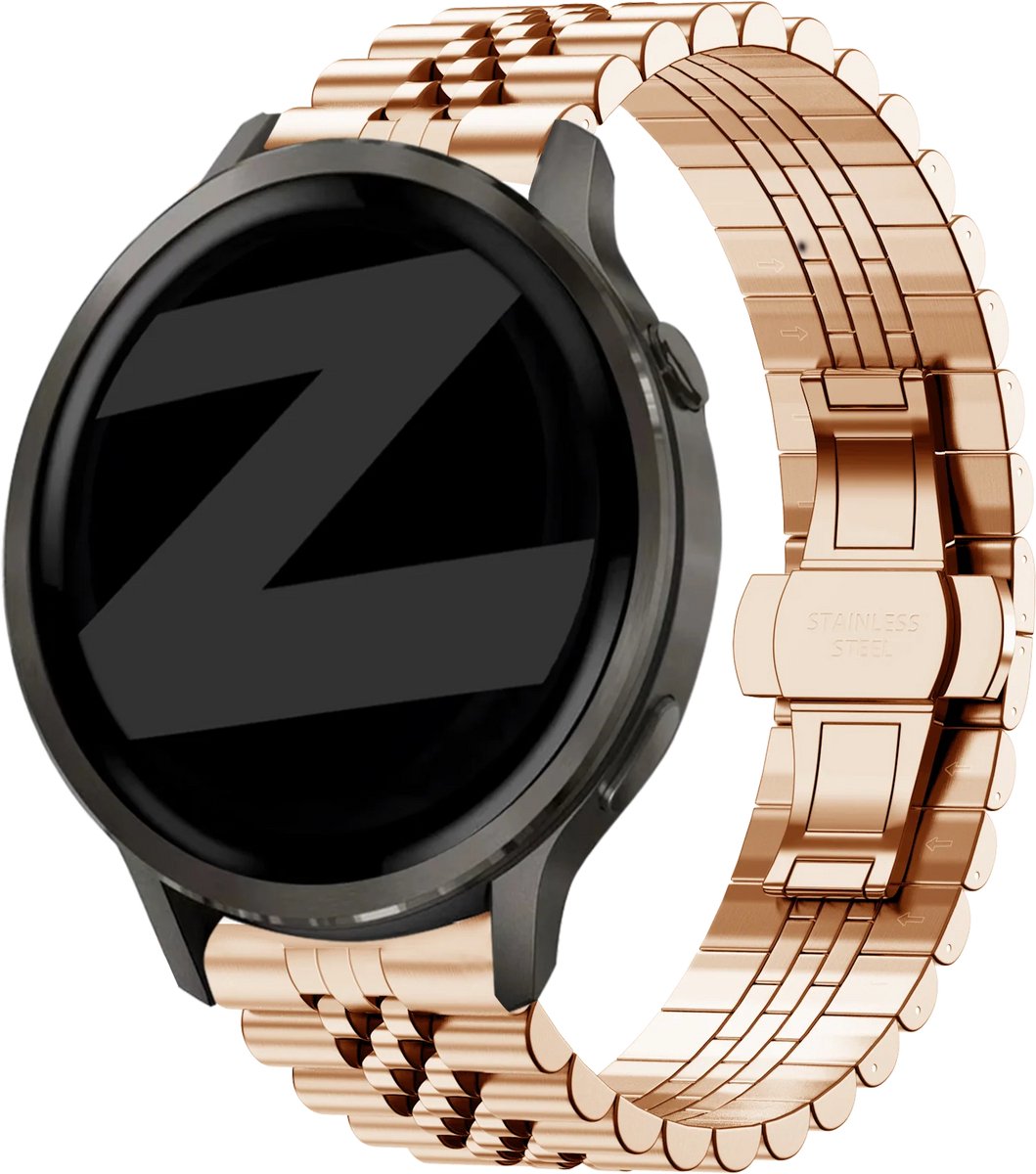 Bandz Stalen band 'Jubilee' (18mm) - Geschikt voor Garmin Vivoactive 4s / Vivomove 3s / Venu 2s / Venu 3s / Forerunner 255s / Forerunner 265s / Venu 4 - 41mm - Rosé goud