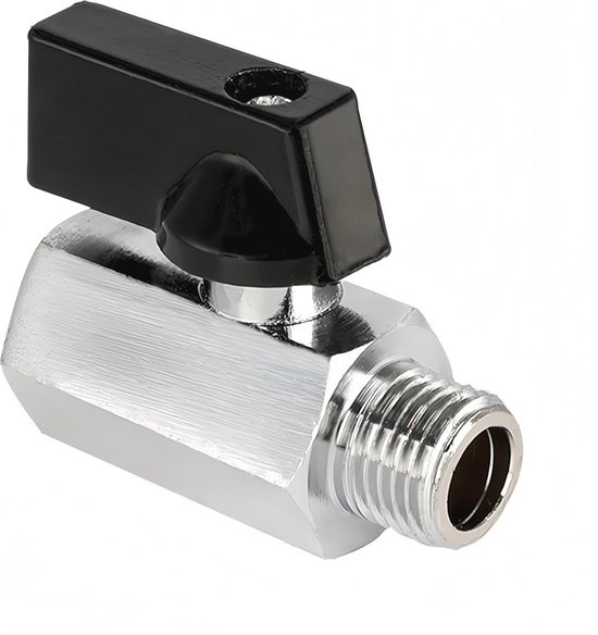 Messing mini-kogelkraan, G1/4-inch binnendraad x G1/4 inch buitendraad, DN8, afsluitkraan, mini-afsluitventiel, verchroomd (diameter 11,5 mm binnen/12,5 mm buiten