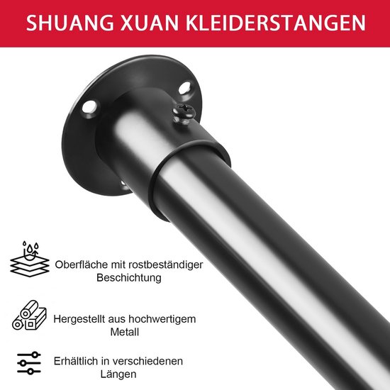 Uittrekbare Kaststang 70-163 cm - Telescoopstang voor Kledingkast - Diameter 25 mm van Merkloos	 — afbeelding 5