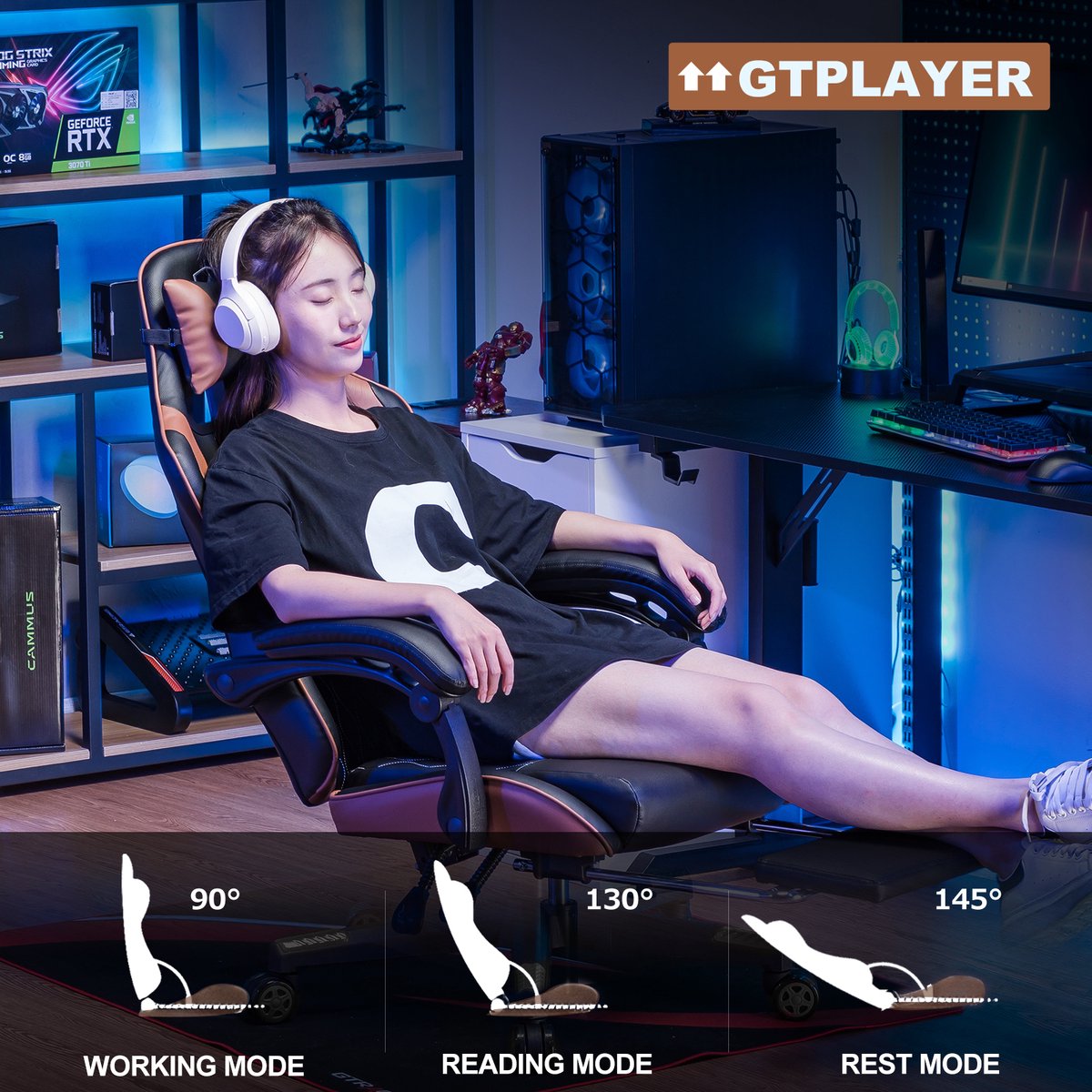 GTPLAYER Ergonomische Gamingstoel met Lendenkussen en - afbeelding 3