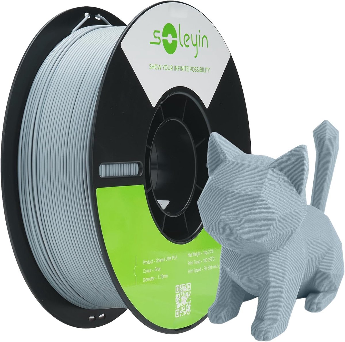 Creality Ultra PLA Filament - grijs - 1,75 mm - 1 kg - Hoge Snelheid 30-300 mm/s - Environmentally Friendly - Voor de meeste 3D-printers Creality Ender K1, K1C, K2 Plus - 3D-printverbruiksartikelen - Grey - 3D Printer Filament