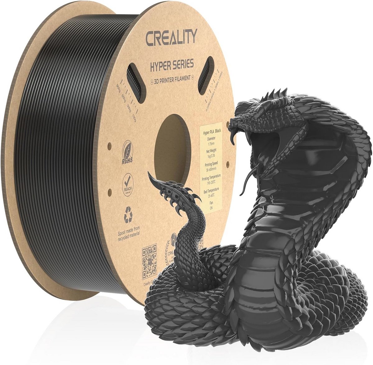 Hyper High Speed PLA Filament 1.75mm voor 3D Printer - Zwart, 1KG per Spoel