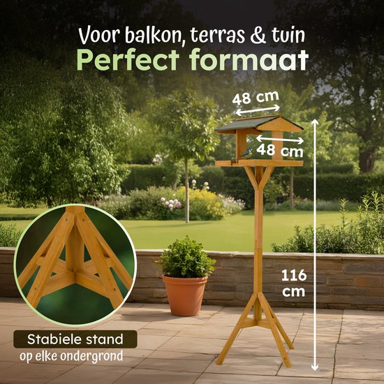 Moorland Houten Voederhuisje op Paal 120 cm – Groot Open Vogelhuisje met 3 Voederplaatsen – Weerbestendig FSC Vogelhuis met Bitumendak voor Tuin, Balkon & Terras – Vogelvoederhuisje voor Buiten – VH1