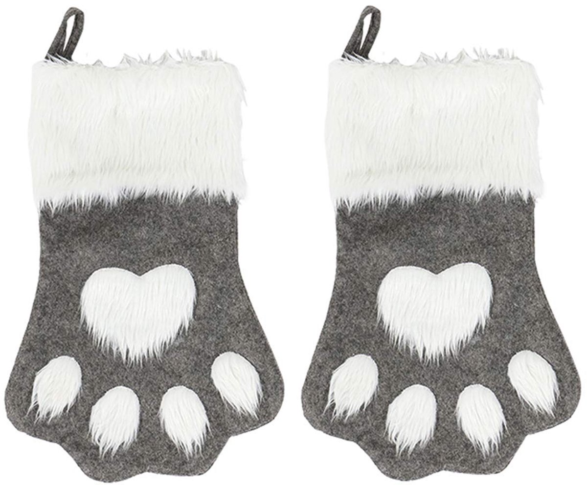 2stuks - Kerstversieringen - Kerstsokken - Kerstboomversieringen - Honden- en kattenpootafdrukken - Pluche hangende sokken - Geschikt voor feestelijke en kerstversieringen - 44 cm - Grijs